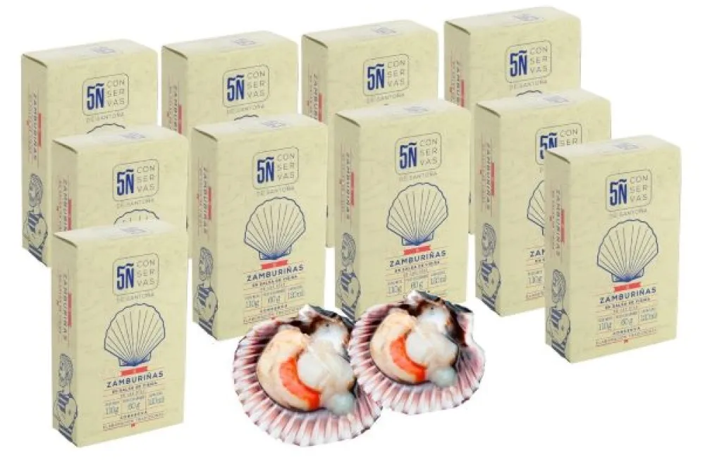 Best Conservas 5Ñ de Santoña Pack de 10 latas de Zamburiñas en salsa de vieira 120 ML