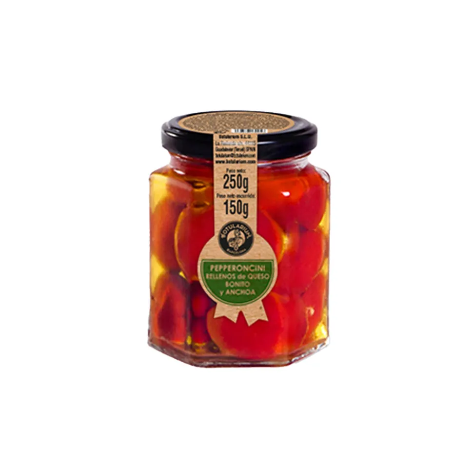 Pack de Pepperoncini rellenos de bonito, queso y anchoa. Pack de 2 tarros de 250 g