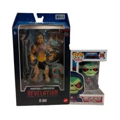 New Mattel Pack de productos de Masters of the Universe Figura de He-Man + Funko POP! Terror Claws Skeletor 39 Dragonct