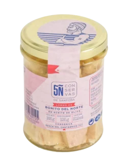 Hot Conservas 5Ñ de Santoña Pack de 12 tarros de Lomos de Bonito del Norte en aceite de oliva 212 ML
