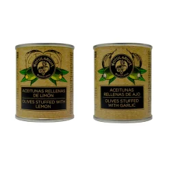Clearance Botularium Pack 10 latitas minibar - Aceitunas al limón 5x50 g y Aceitunas rellenas de ajo 5x50 g