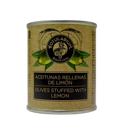 Pack 10 latitas minibar - Aceitun'as al limón 5x50 g y Aceitunas rellenas de ajo 5x50 g