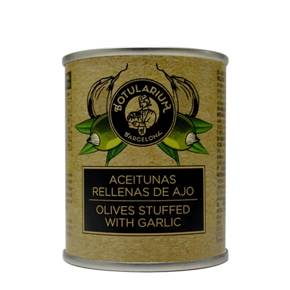Pack 10 latitas minibar - Aceitun'as al limón 5x50 g y Aceitunas rellenas de ajo 5x50 g