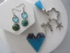 Pack llaveros corazón + pendientes multicolor