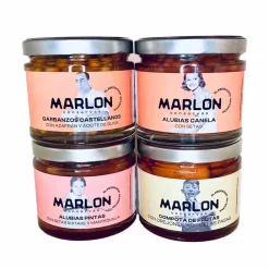 Hot MARLON conservas Pack 2 - SaborCollection - Garbanzos, Alubias y Compota - 4 unidades x 580 ml y 690 gr