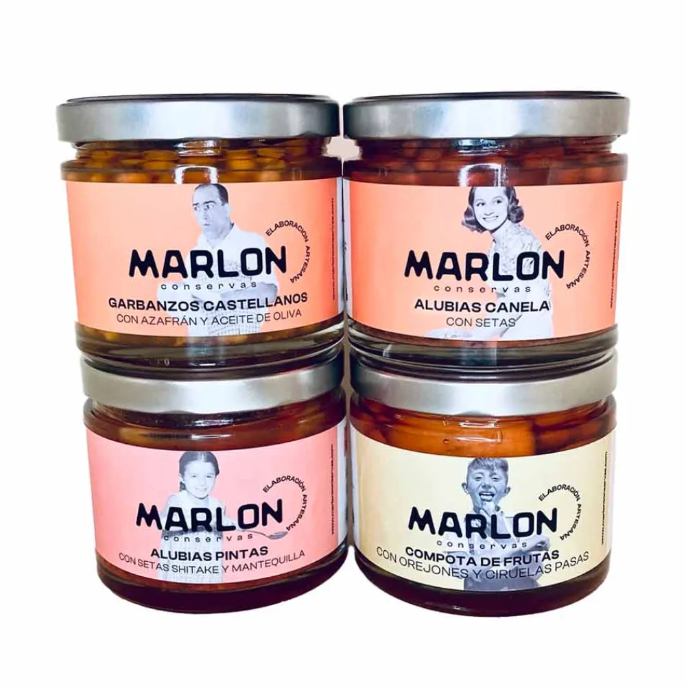 Hot MARLON conservas Pack 2 - SaborCollection - Garbanzos, Alubias y Compota - 4 unidades x 580 ml y 690 gr