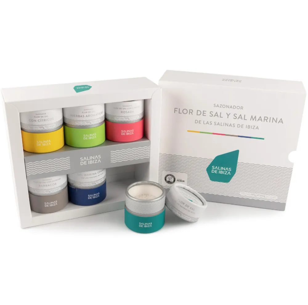Best Ibéricos a Domicilio Gourmet Pack 6 Variedades Salinas de Ibiza - Estuche Gourmet de Flor de Sal y Sal Marina