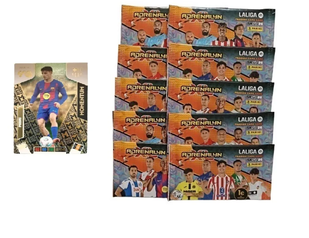 Hot PANINI Pedri Momentum + 10 sobres normales Adrenalyn XL 2025 2026 Carta Colección