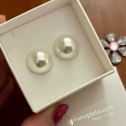 Pendiente De Plata Con Perla 18Mm Cierre Omega