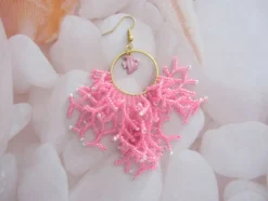 Pendientes acero con coral de rocallas y pez