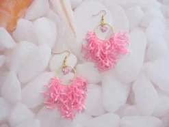 Pendientes acero con coral de rocallas y pez