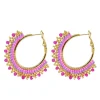 Pendientes acero inoxidable dorado abalorios rosa y morado