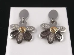 Pendientes Acero Y Oro Flor Circonitas