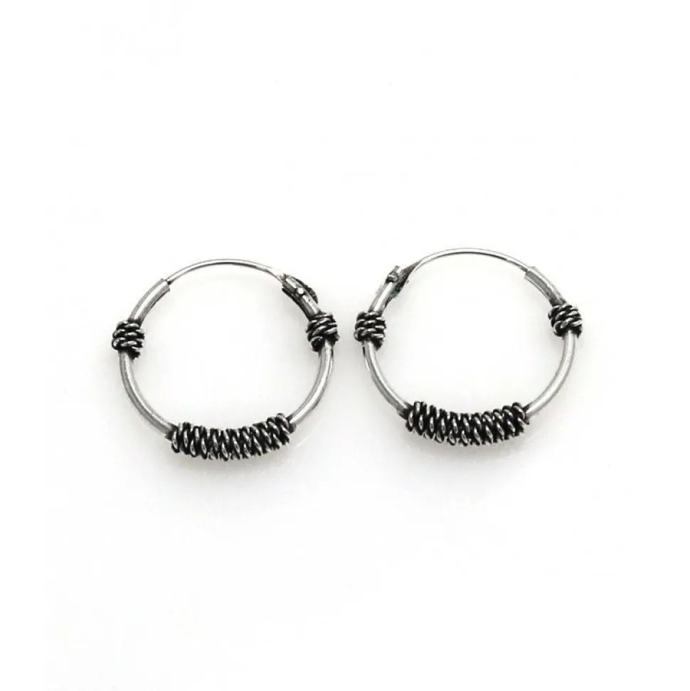 Pendientes Aros Bali 15 Mm. De Plata De Ley Envejecida