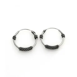 Pendientes Aros Bali 15 Mm. De Plata De Ley Envejecida