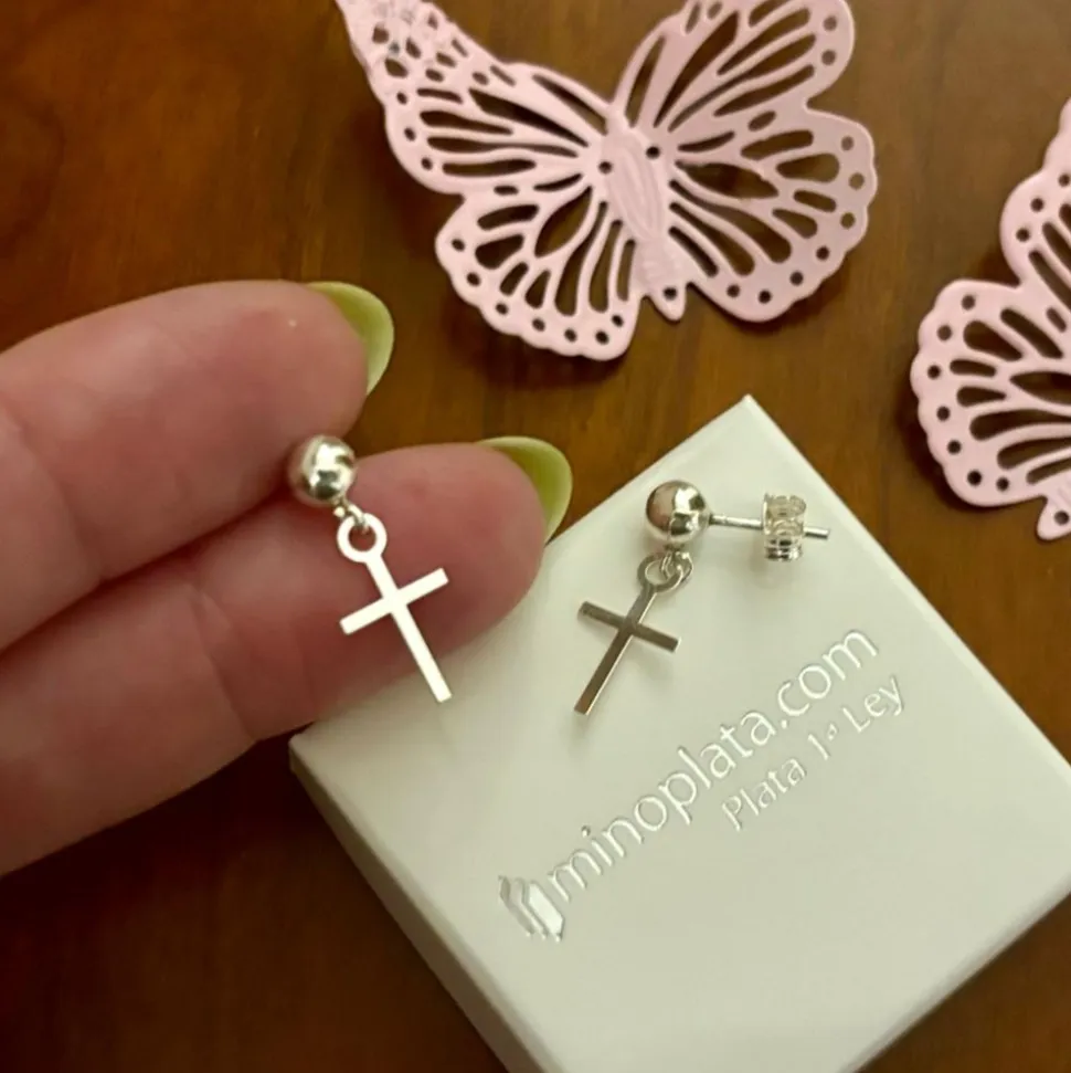 Pendientes Bola 5 Mm.con Cruz De Plata
