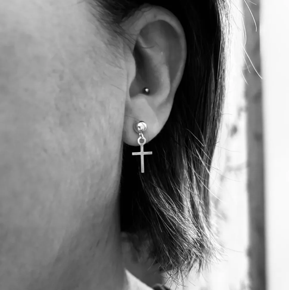 Pendientes Bola 5 Mm.con Cruz De Plata