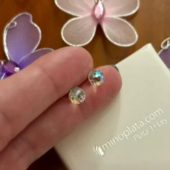 Pendientes Bolas Cristal Tornasol 6 Mm. Y Plata De Ley