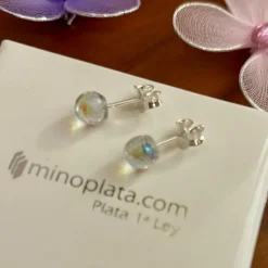 Pendientes Bolas Cristal Tornasol 6 Mm. Y Plata De Ley