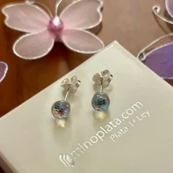 Pendientes Bolas Cristal Tornasol 6 Mm. Y Plata De Ley
