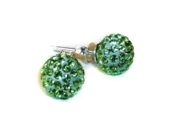 Pendientes Bolita 8 Mm.cristales Verdes Y Plata De Ley