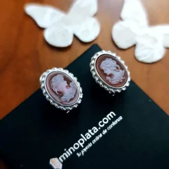 Hot Pendientes Camafeo De Plata De Ley Con Cierre Omega