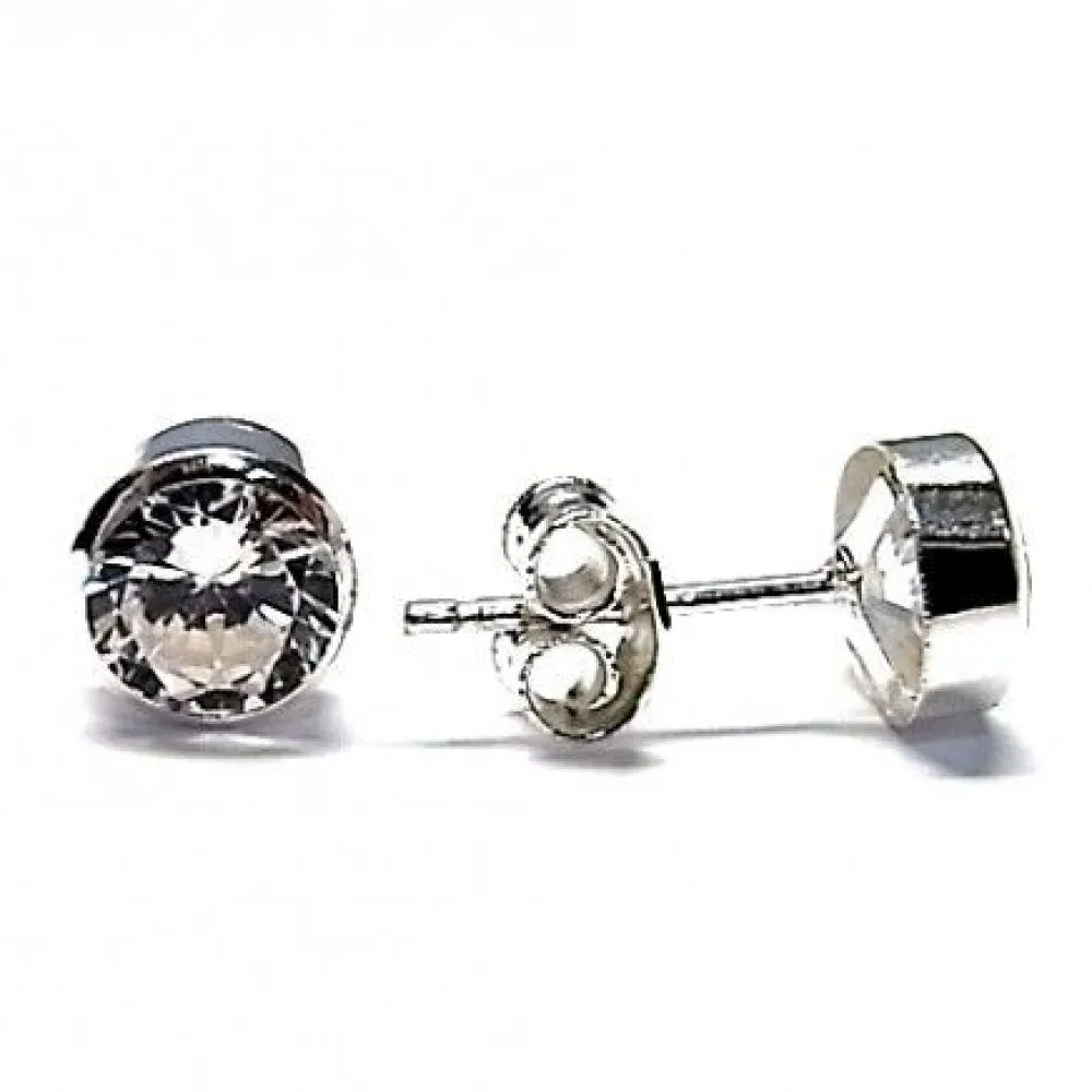 Sale Pendientes Chatón De Plata Y Circonitas 6 Mm.