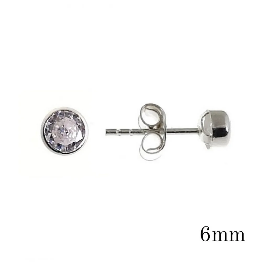 Sale Pendientes Chatón De Plata Y Circonitas 6 Mm.