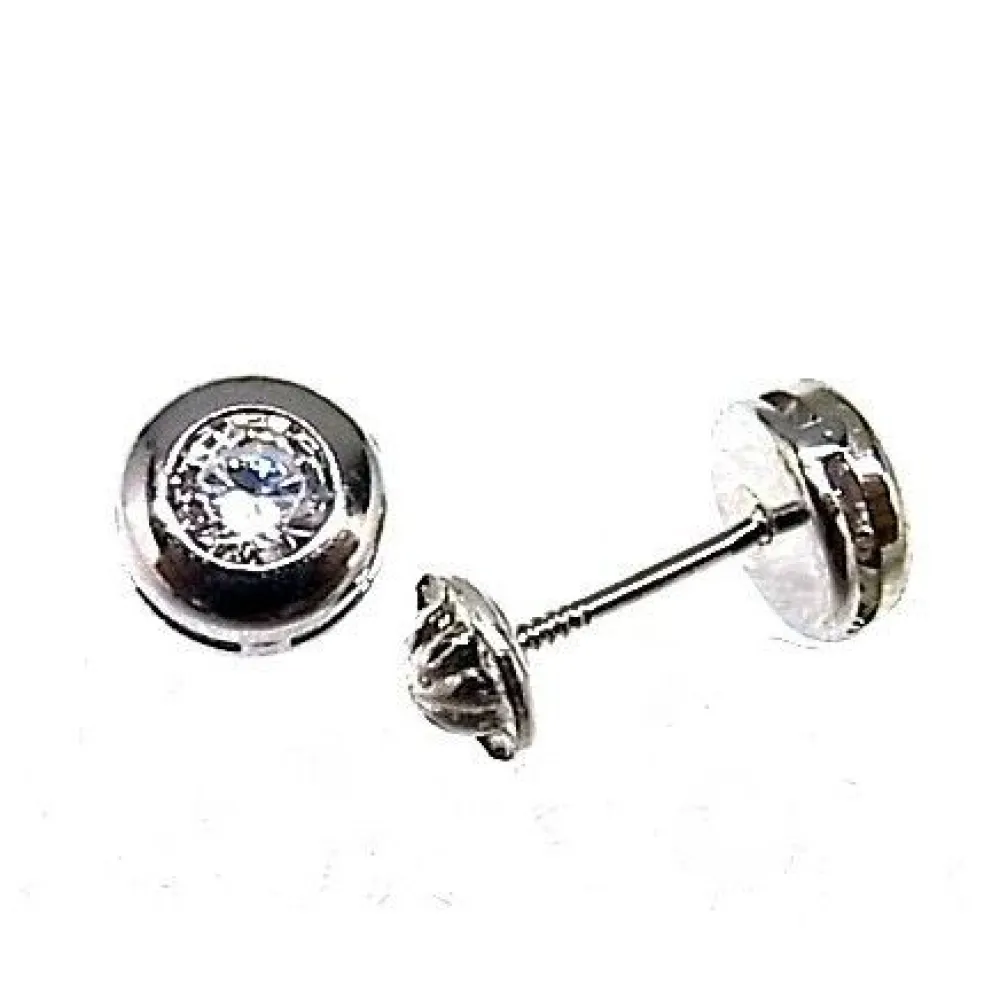 Clearance Pendientes Chaton De Plata Con Circonita 4 Mm. Para Bebés