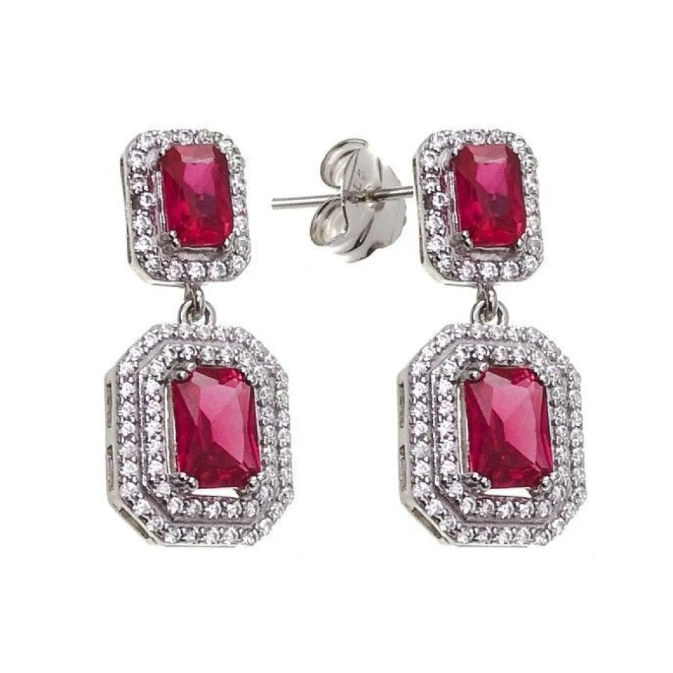 Pendientes Circonitas Rosas Y Blancas De Plata Rodiada
