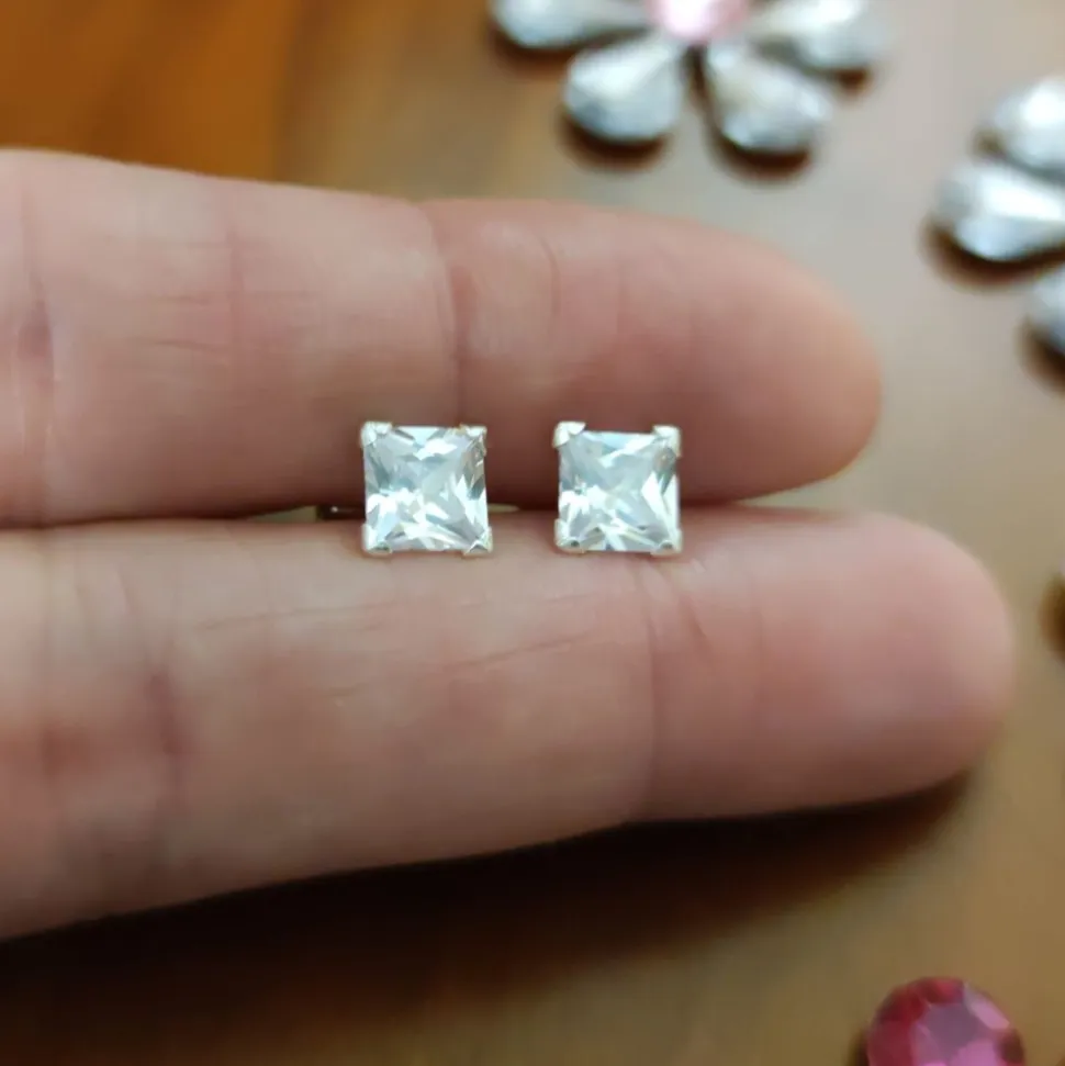 Pendientes Circonitas Y Plata De Ley 6X6