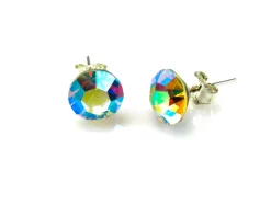 Pendientes Cono De Plata Y Cristal Swarovski Aurora Boreal 8 Mm.