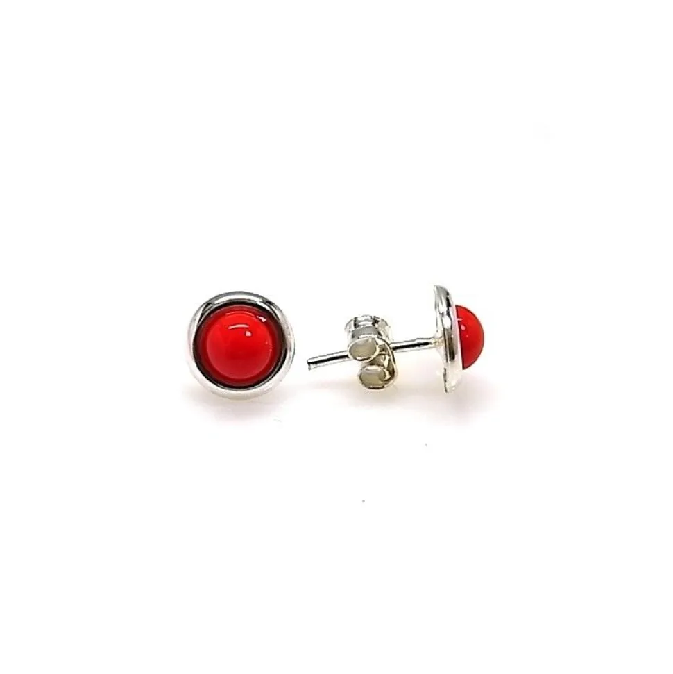 Pendientes Coral Filo De Plata De Ley 5 Mm.