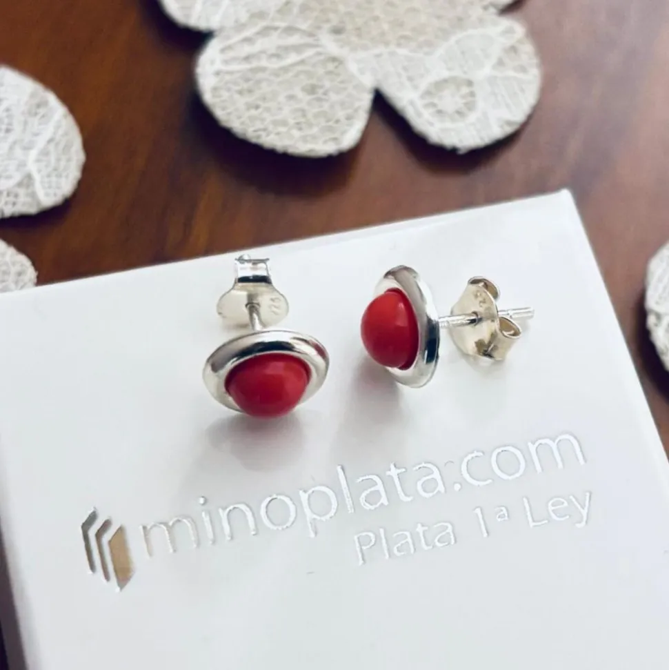 Pendientes Coral Filo De Plata De Ley 5 Mm.