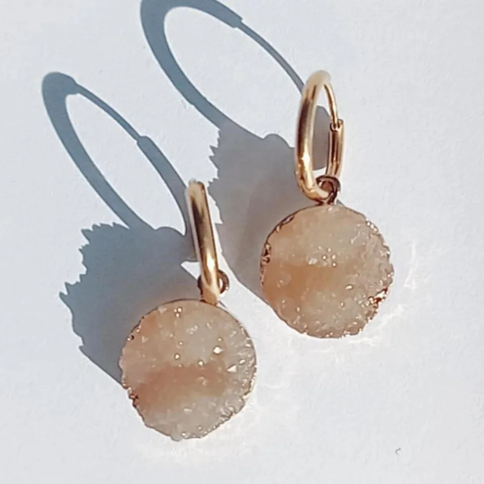 Pendientes Cristal Mineral Terracota. Acero Oro