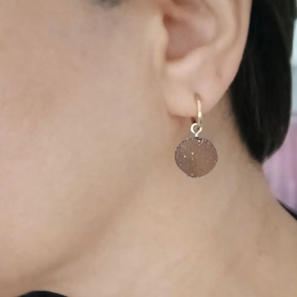 Pendientes Cristal Mineral Terracota. Acero Oro