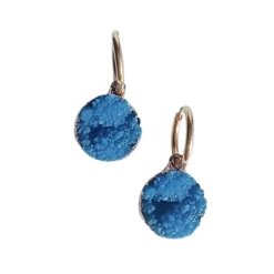 Pendientes Cristal Roca Azul. Acero Oro