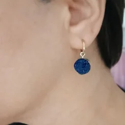 Pendientes Cristal Roca Azul. Acero Oro