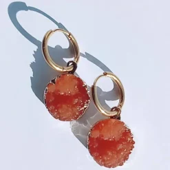 Discount Hhedderich Pendientes Cristal Roca Terracota .Acero Oro