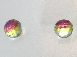 Clearance Pendientes De Bola 6Mm Plata Con Cristal Tornasol Verde Y Fucsia