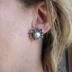 Pendientes De Margarita Con Perla Y Plata De Ley