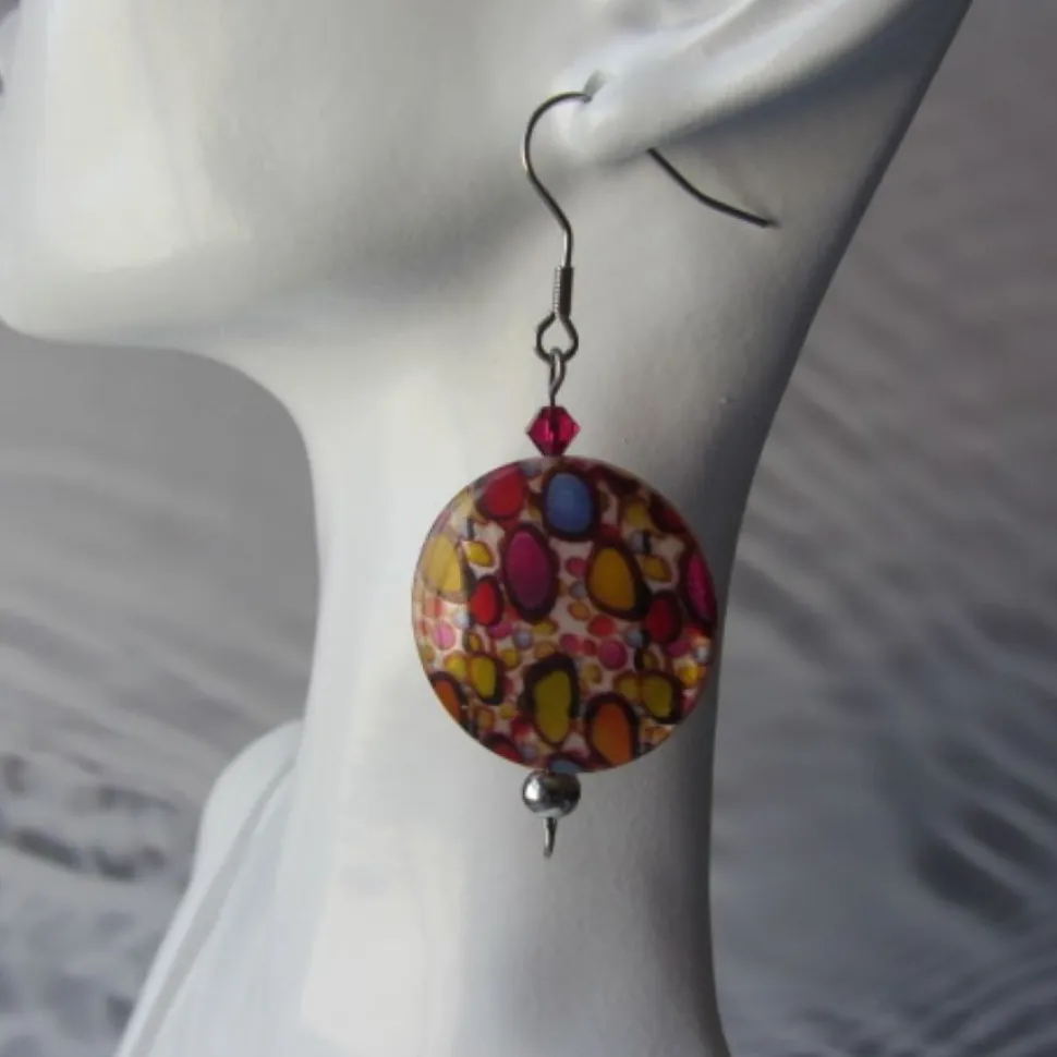 Pendientes de nácar estampado y swarovski