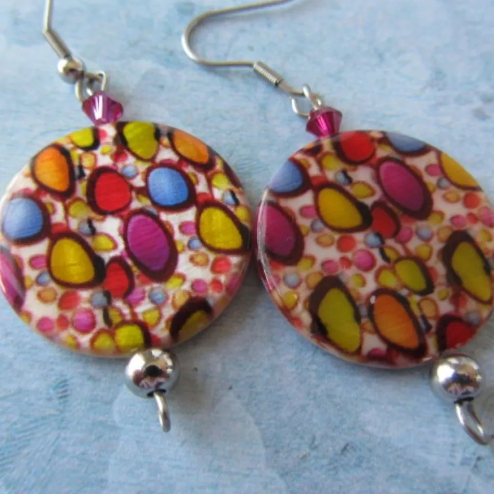Pendientes de nácar estampado y swarovski