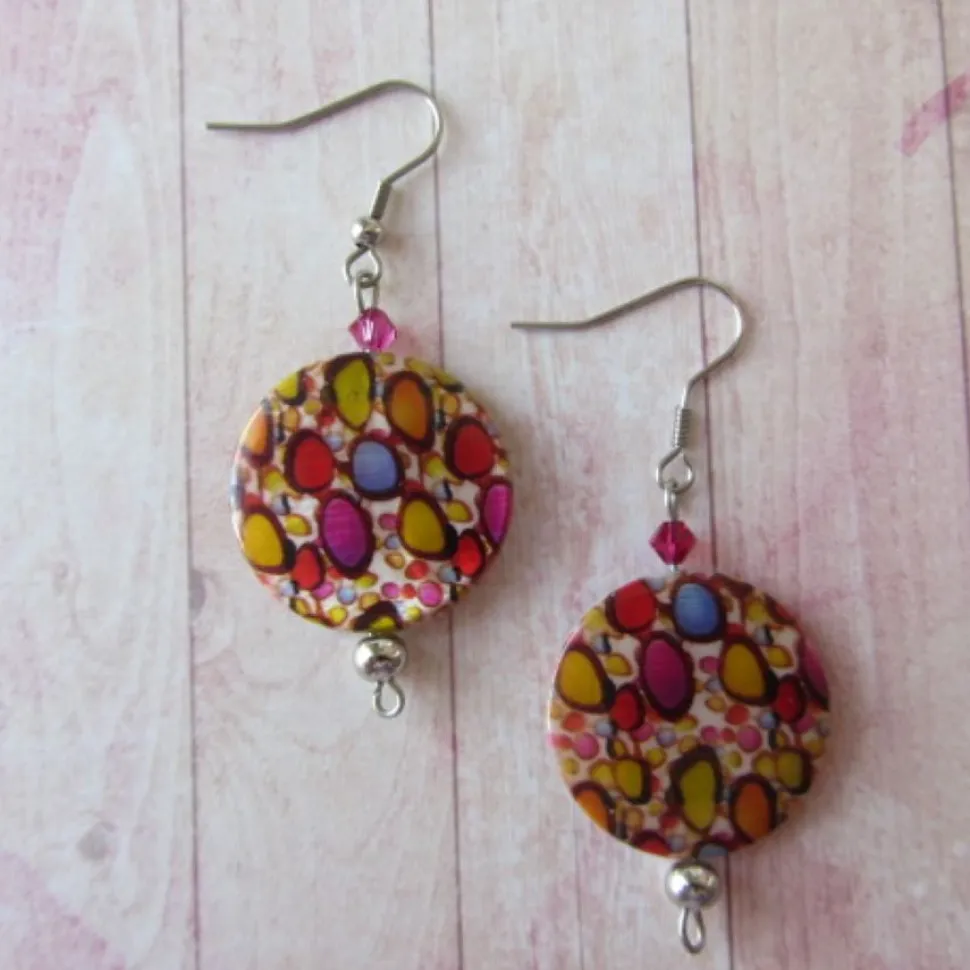 Pendientes de nácar estampado y swarovski