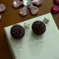 Pendientes De Plata Con Cristal 12 Mm. Berenjena