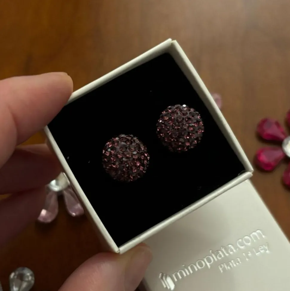 Pendientes De Plata Con Cristal 12 Mm. Berenjena