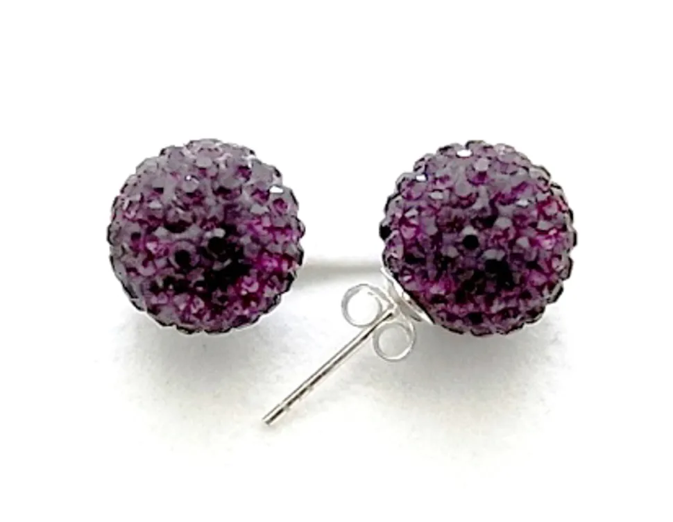 Pendientes De Plata Con Cristal 12 Mm. Berenjena