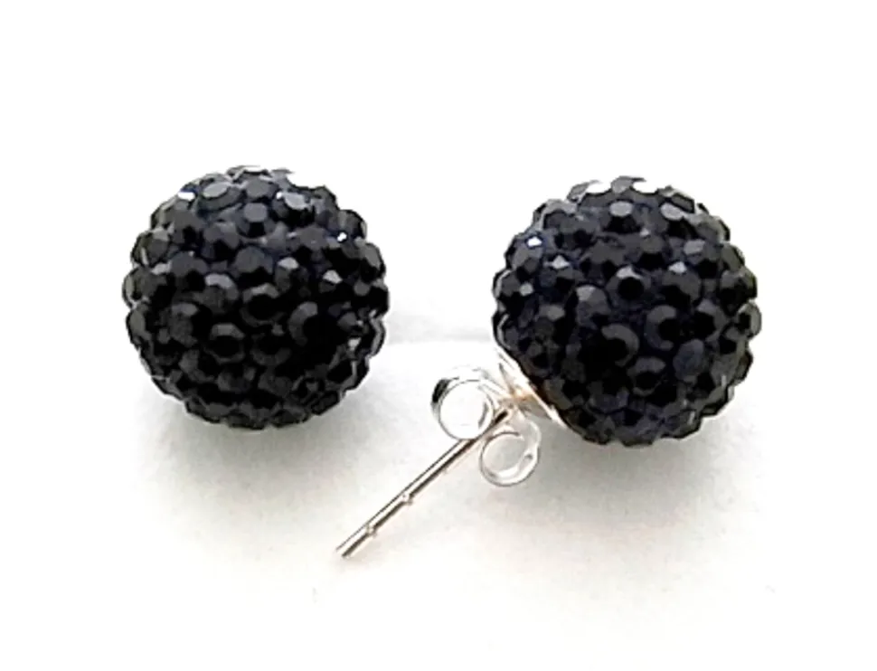Pendientes De Plata Con Cristal Negro 12 Mm.