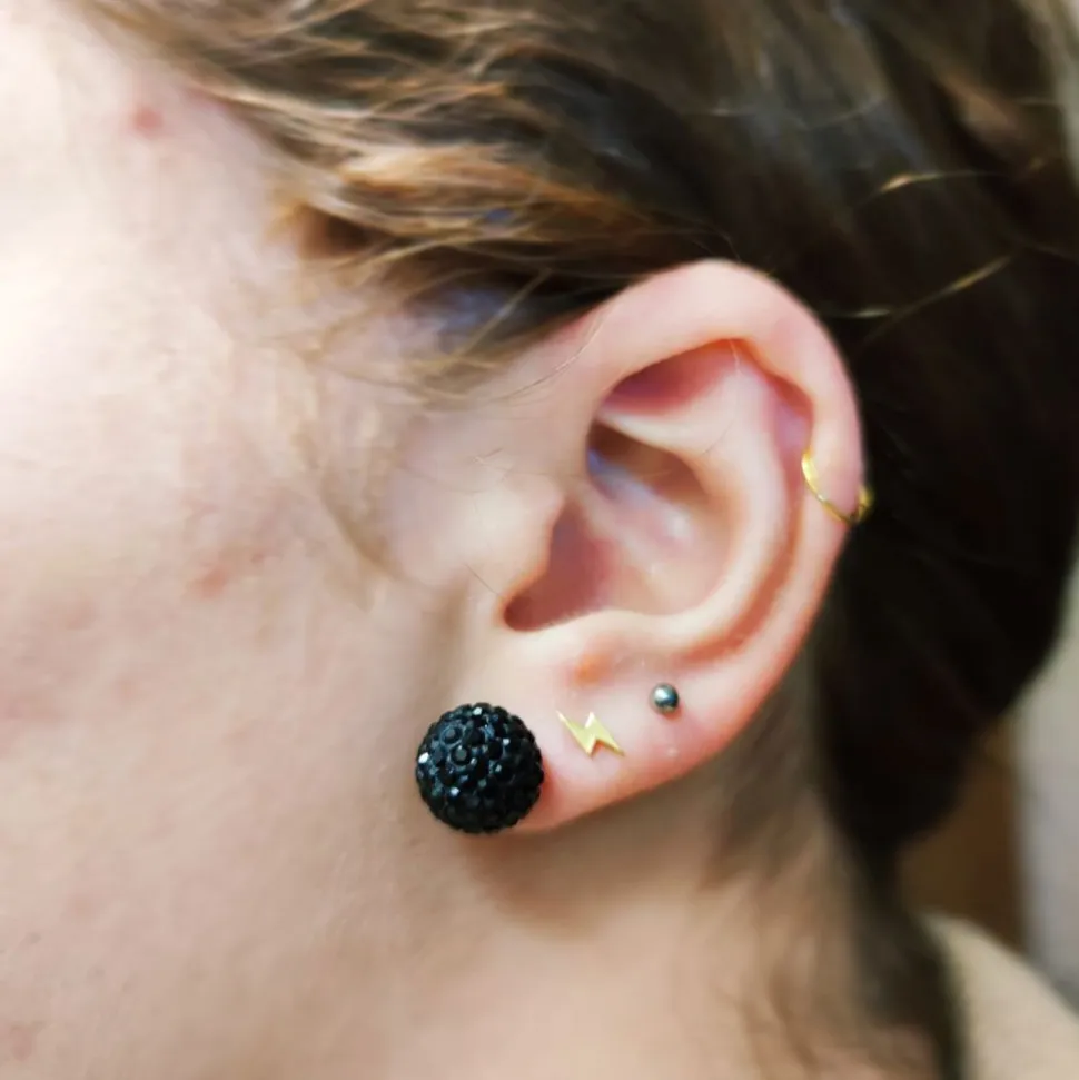 Pendientes De Plata Con Cristal Negro 12 Mm.
