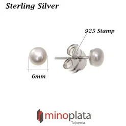 Outlet Pendientes De Plata Con Perla Boton 6 Mm.